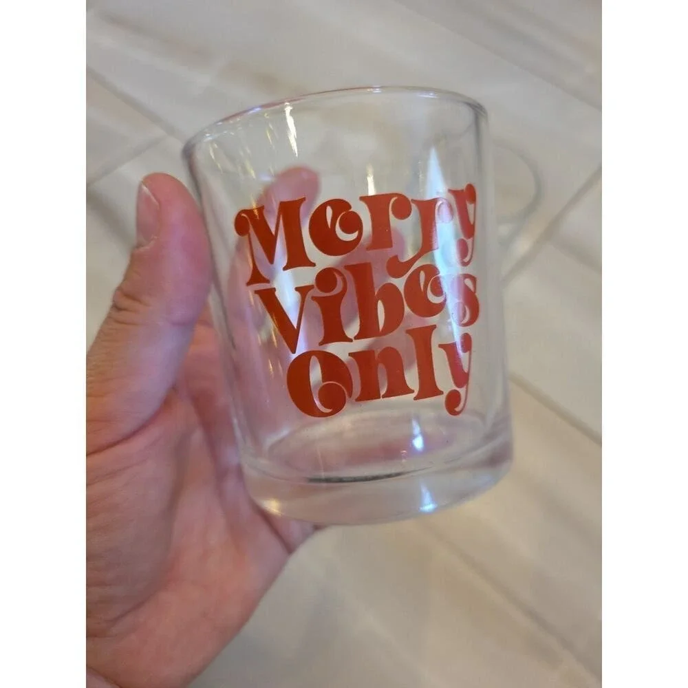 Set of 2 MERRY VIBES ONLY‎ Christmas Lowball Glass Tumblers 10.25 oz. Each